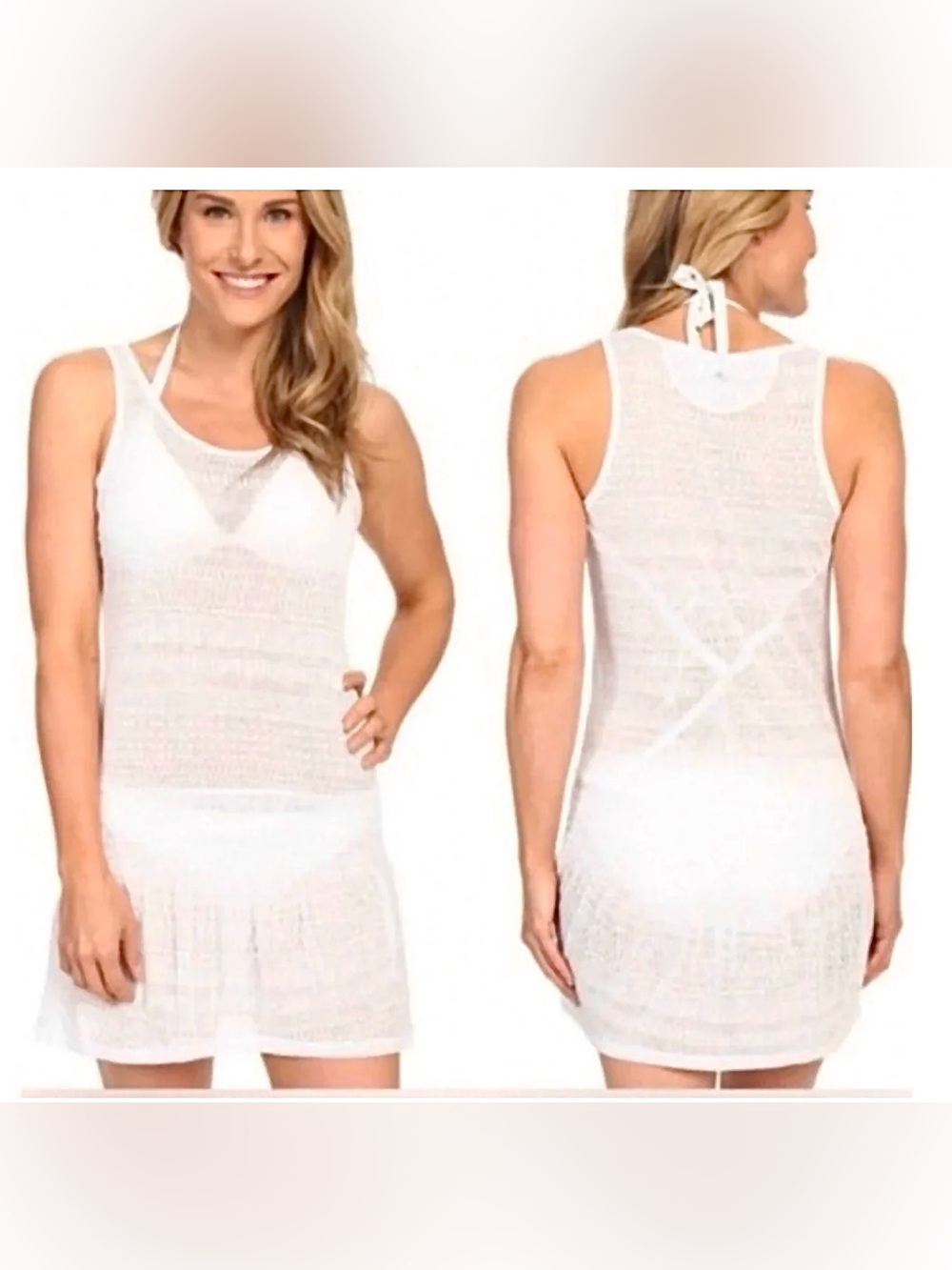Prana Zadie-Size M-White Burnout Geometric Smocked Waist Swim Cover Up Dress